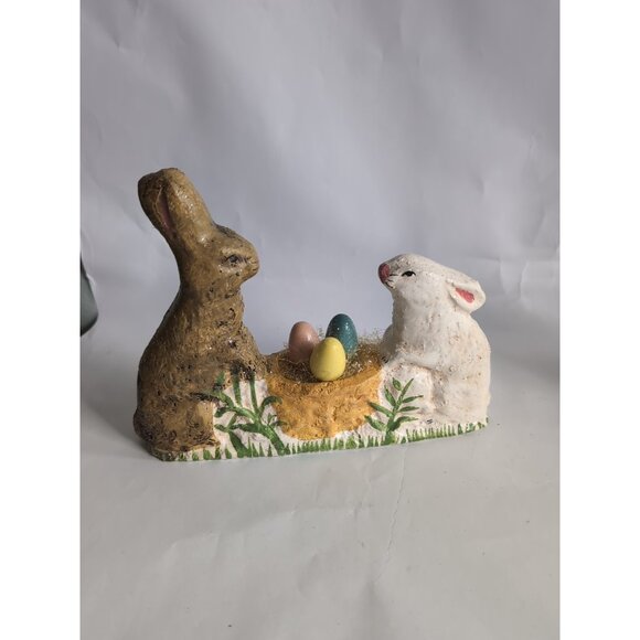 Teena Flanner EASTER BUNNIES WITH BASKET Figurine Rabbit Spring - Picture 1 of 7